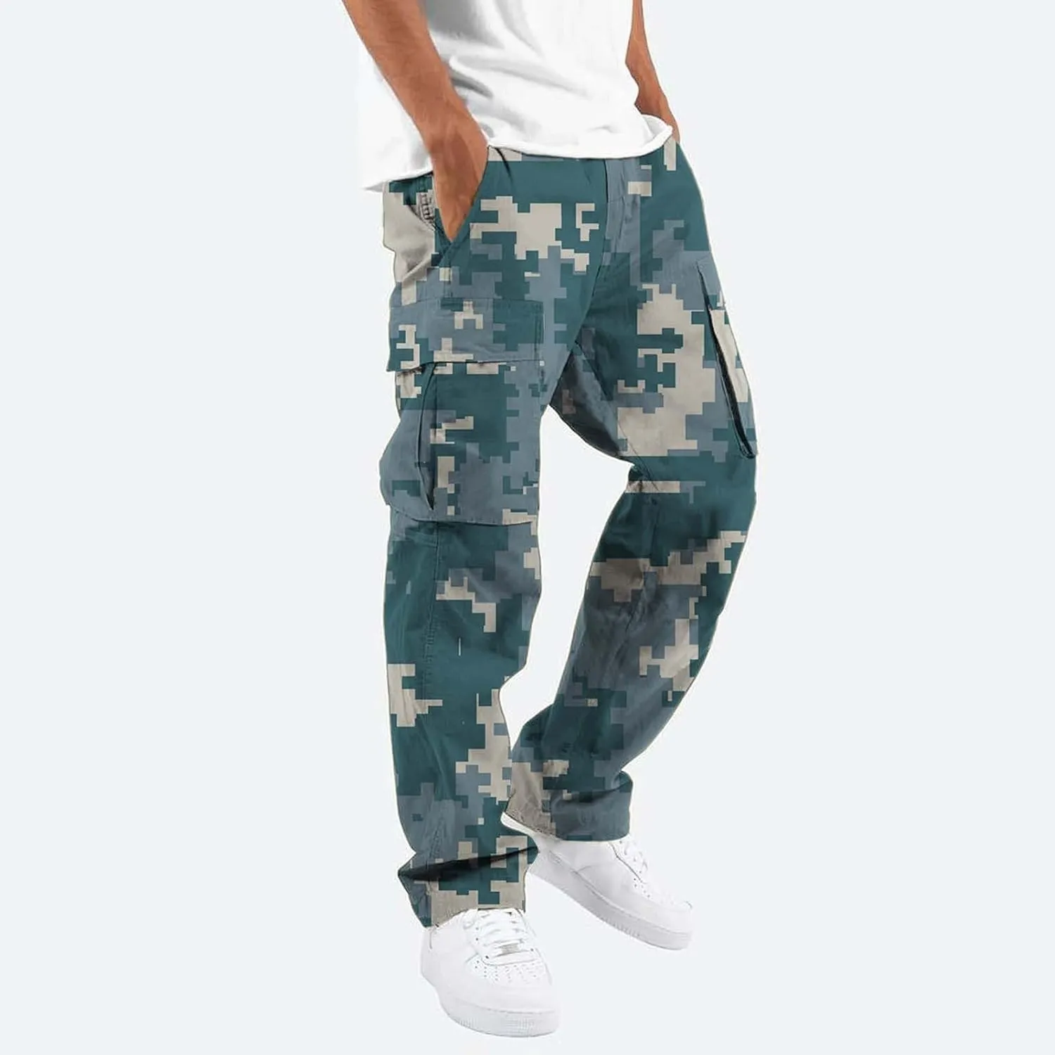 Men's Slim Jogger Pants Mens Casual Waist Color Sports Hat Multi Woven Pocket Foot Rope Solid Pants Training Track