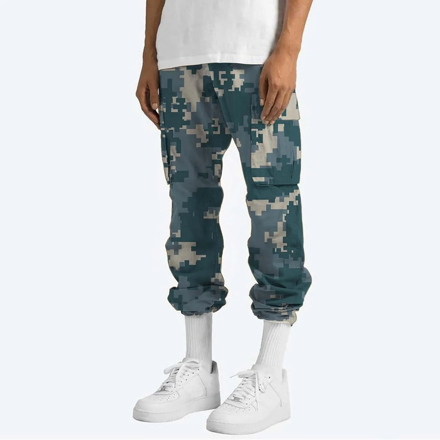 Men's Slim Jogger Pants Mens Casual Waist Color Sports Hat Multi Woven Pocket Foot Rope Solid Pants Training Track