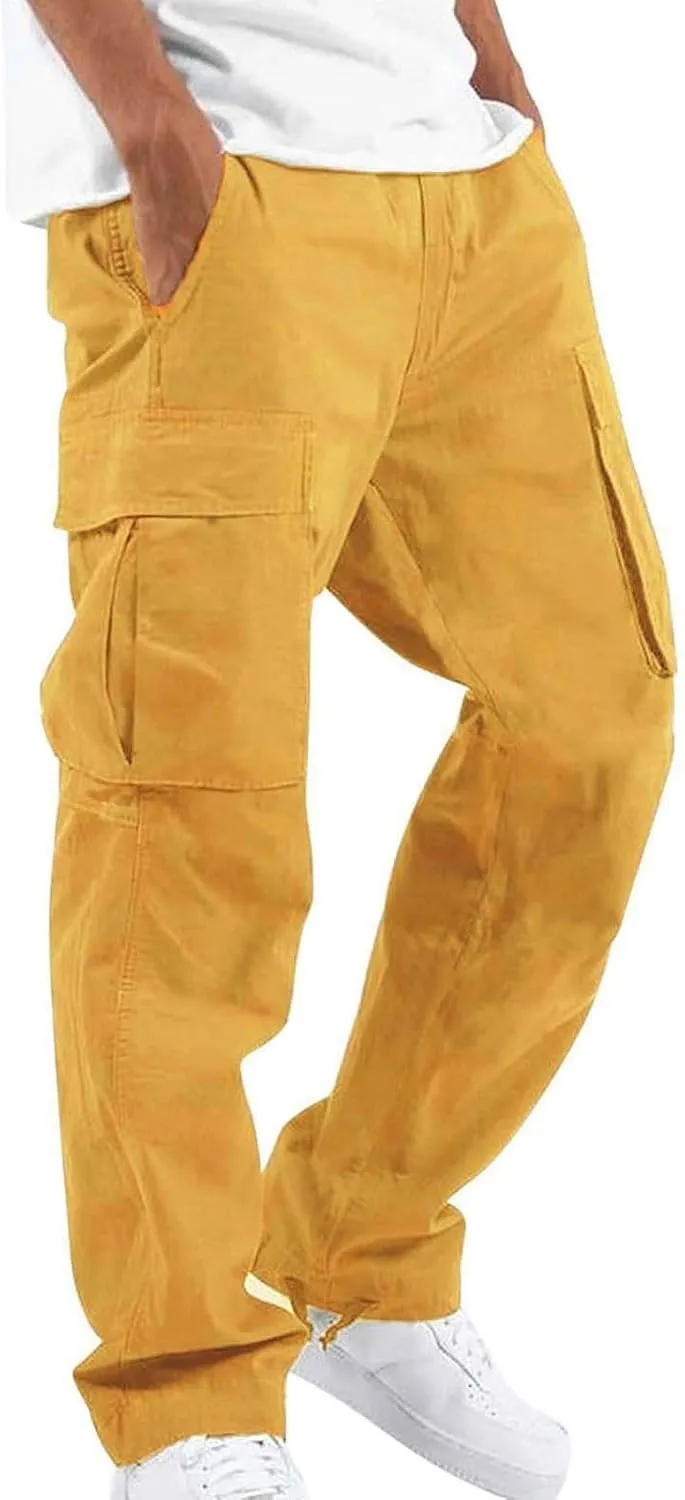 Men's Slim Jogger Pants Mens Casual Waist Color Sports Hat Multi Woven Pocket Foot Rope Solid Pants Training Track
