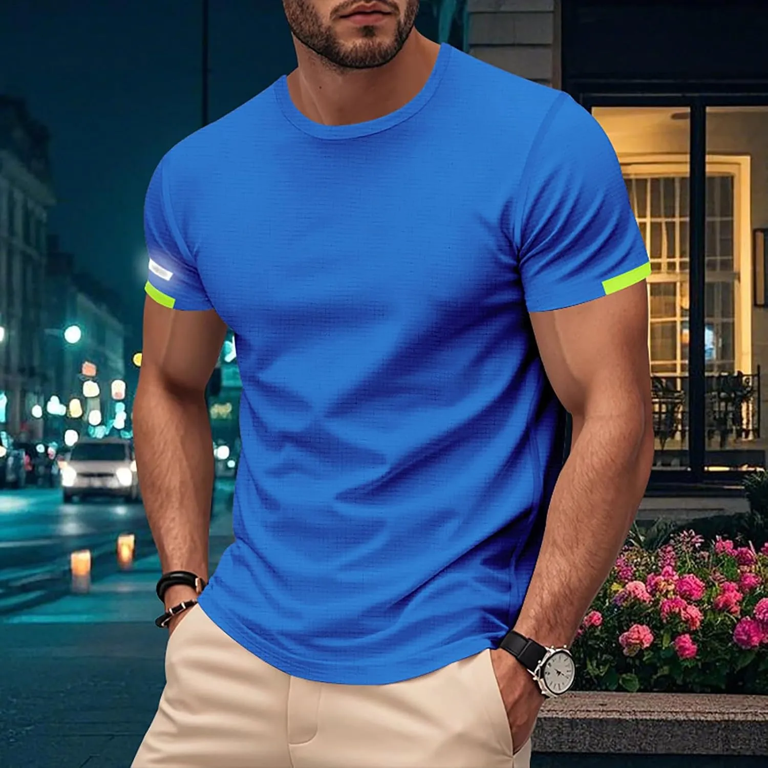 Mens T-Shirts Short Sleeve Athletic Stretch Muscle Fit Crew Neck Tees Quick Dry Performance Moisture Wicking T Shirts