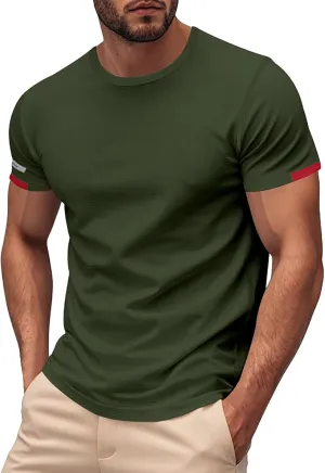 Mens T-Shirts Short Sleeve Athletic Stretch Muscle Fit Crew Neck Tees Quick Dry Performance Moisture Wicking T Shirts