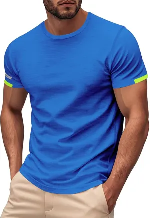 Mens T-Shirts Short Sleeve Athletic Stretch Muscle Fit Crew Neck Tees Quick Dry Performance Moisture Wicking T Shirts