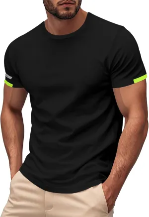 Mens T-Shirts Short Sleeve Athletic Stretch Muscle Fit Crew Neck Tees Quick Dry Performance Moisture Wicking T Shirts