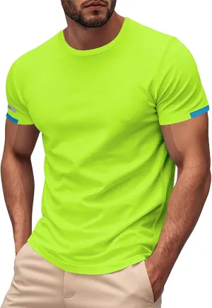 Mens T-Shirts Short Sleeve Athletic Stretch Muscle Fit Crew Neck Tees Quick Dry Performance Moisture Wicking T Shirts