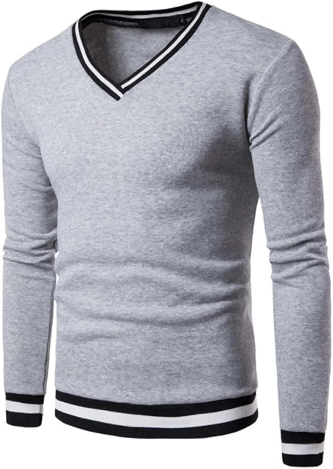 Mens V Neck Low Cut Stretch Muscle Basic Pullover Shirts Tops Slim Fit Thermal Long Sleeve Casual Grunge Sweater