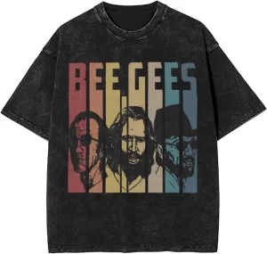 Men's Vintage Oversized T Shirt Cotton Graphic Short Sleeve Crew Neck Tees Black