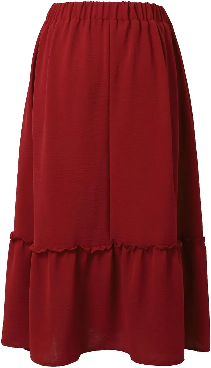 Midi Skirts for Women Casual Summer Boho Flowy Swing Ruffle Tiered A-Line Elastic Tie Waist Pleated Long Skirt Dress