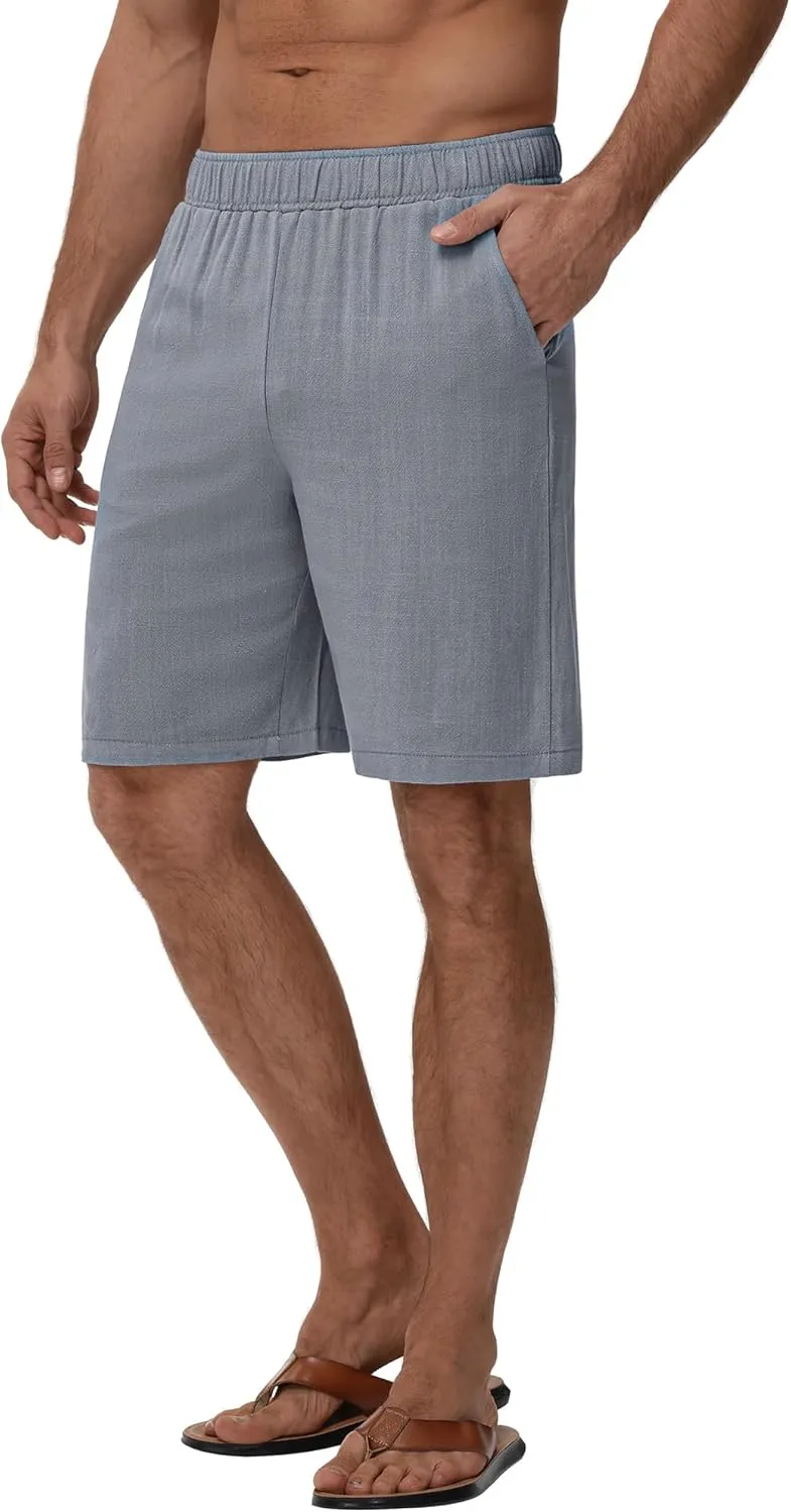 Neer 2 Pack Men's Linen Shorts, Elastic Waist Beach Shorts Summer Lightweight Shorts Casual Vacation Shorts with Pockets