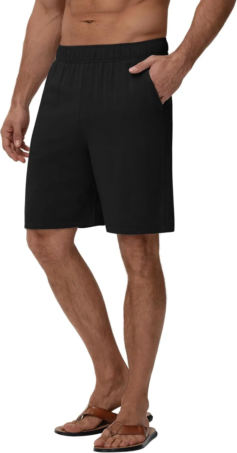 Neer 2 Pack Men's Linen Shorts, Elastic Waist Beach Shorts Summer Lightweight Shorts Casual Vacation Shorts with Pockets