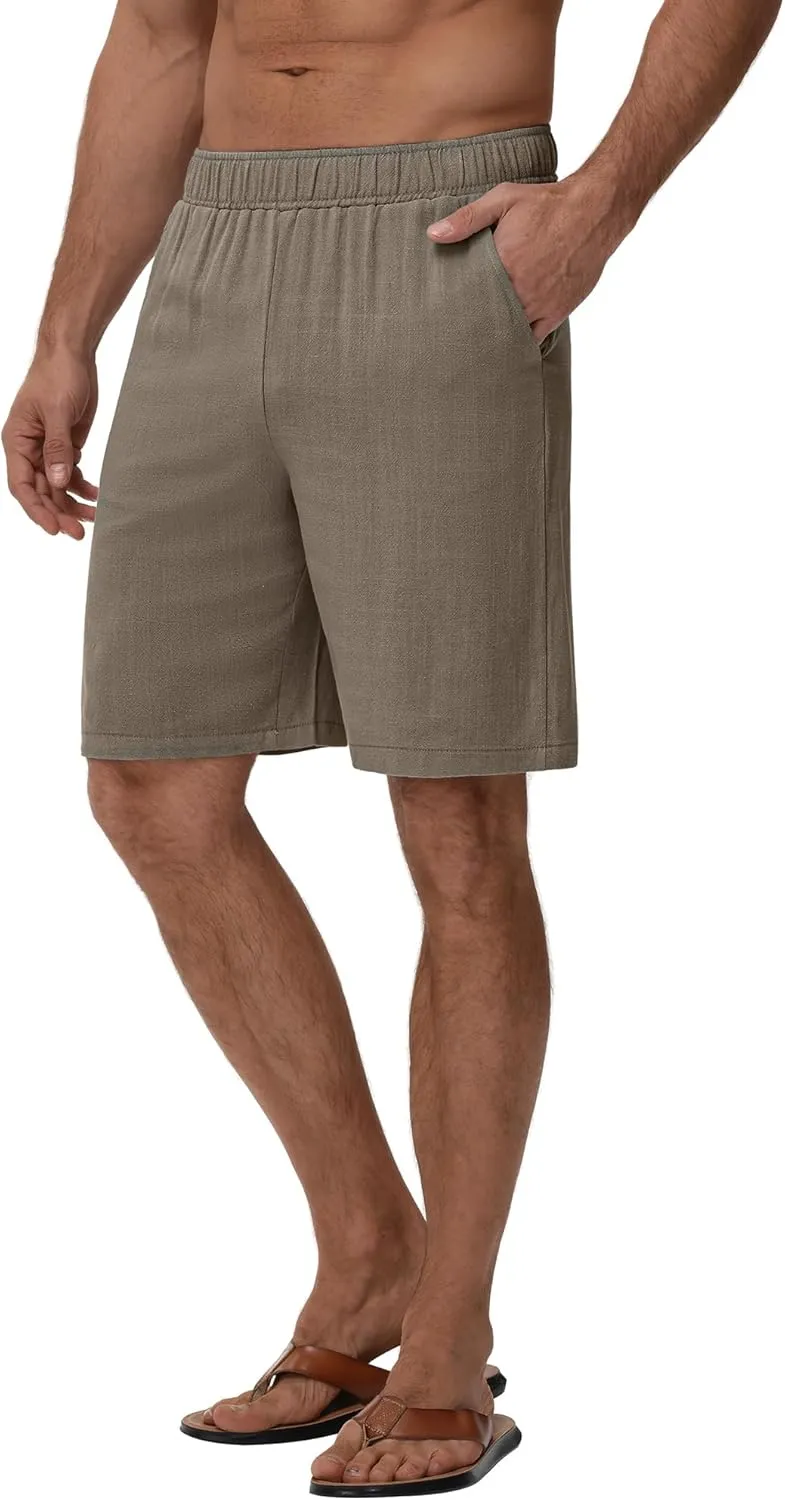 Neer 2 Pack Men's Linen Shorts, Elastic Waist Beach Shorts Summer Lightweight Shorts Casual Vacation Shorts with Pockets