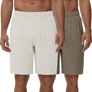 Neer 2 Pack Men's Linen Shorts, Elastic Waist Beach Shorts Summer Lightweight Shorts Casual Vacation Shorts with Pockets