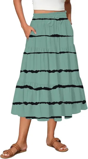 Partys Tapered Hems Skirts Ladies Pop Summer Cozy Loose Women Floral Elastic Waist