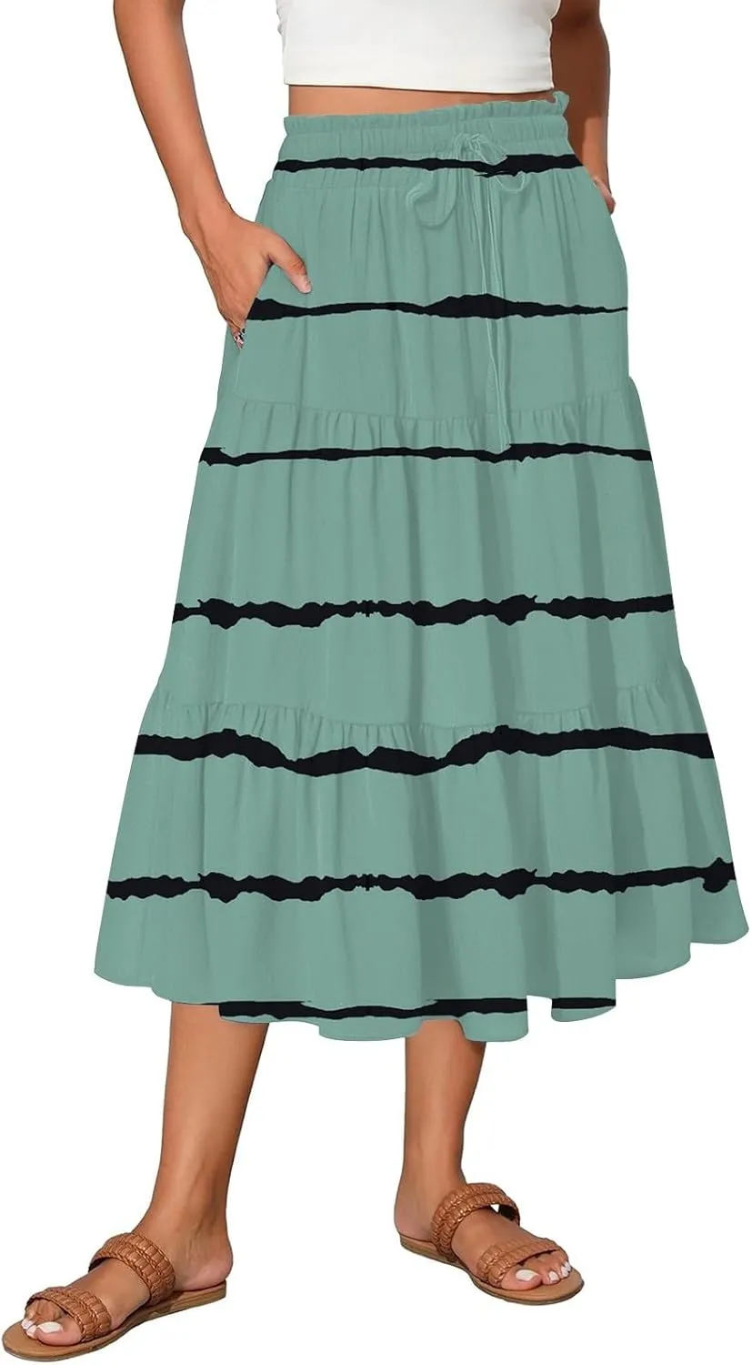 Partys Tapered Hems Skirts Ladies Pop Summer Cozy Loose Women Floral Elastic Waist
