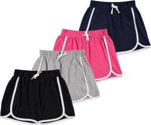 Pink Angel 4 Piece Dolphin Shorts for Girls, Running, Gym Workout Shorts for Kids, Activewear Drawstring Cotton Shorts
