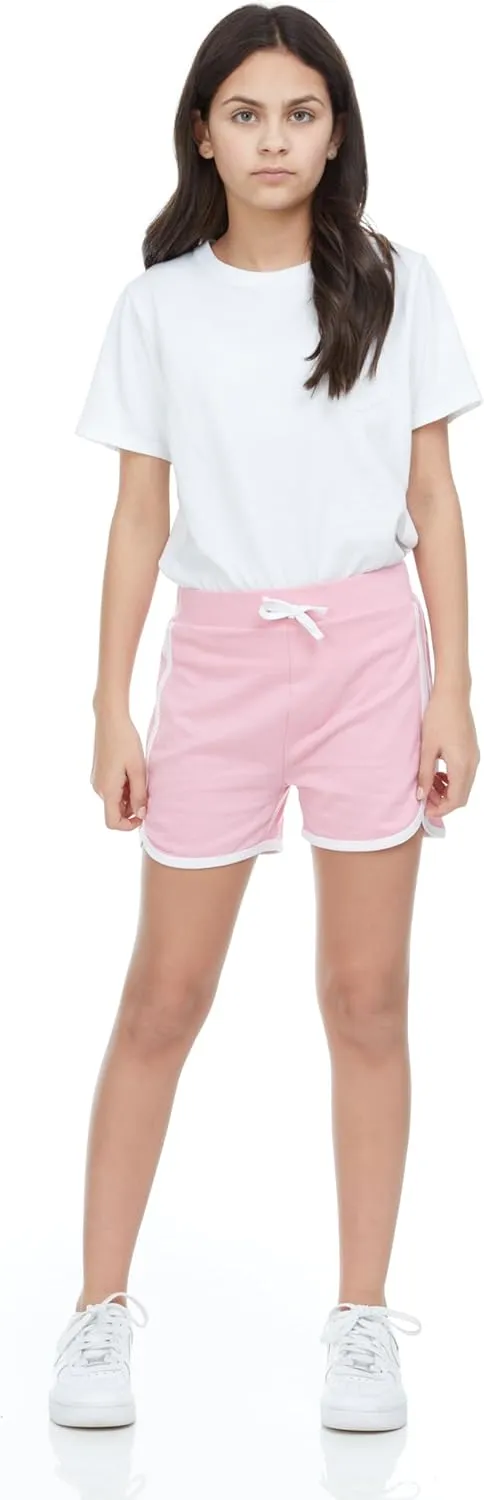 Pink Angel 4 Piece Dolphin Shorts for Girls, Running, Gym Workout Shorts for Kids, Activewear Drawstring Cotton Shorts