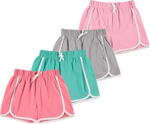 Pink Angel 4 Piece Dolphin Shorts for Girls, Running, Gym Workout Shorts for Kids, Activewear Drawstring Cotton Shorts