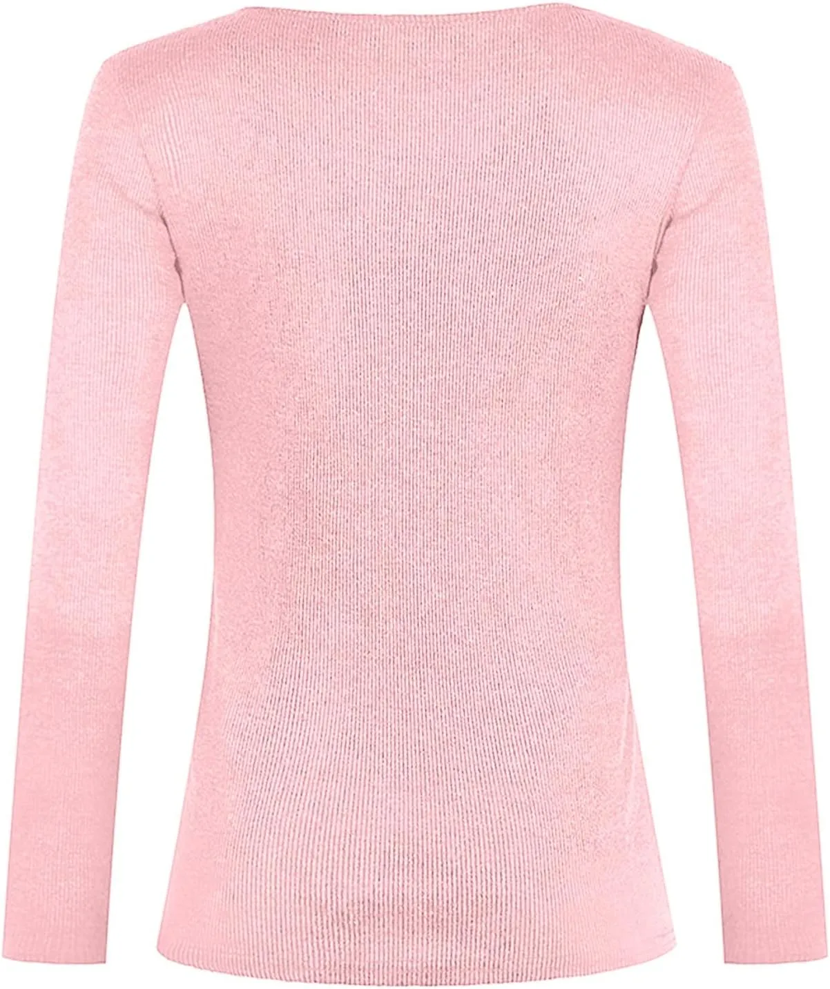 Plus Size Womens Long Sleeve Button V Neck Ribbed Knit T-Shirt Fitted Casual Basic Tops 2024 Fashion Slim Fit Tees