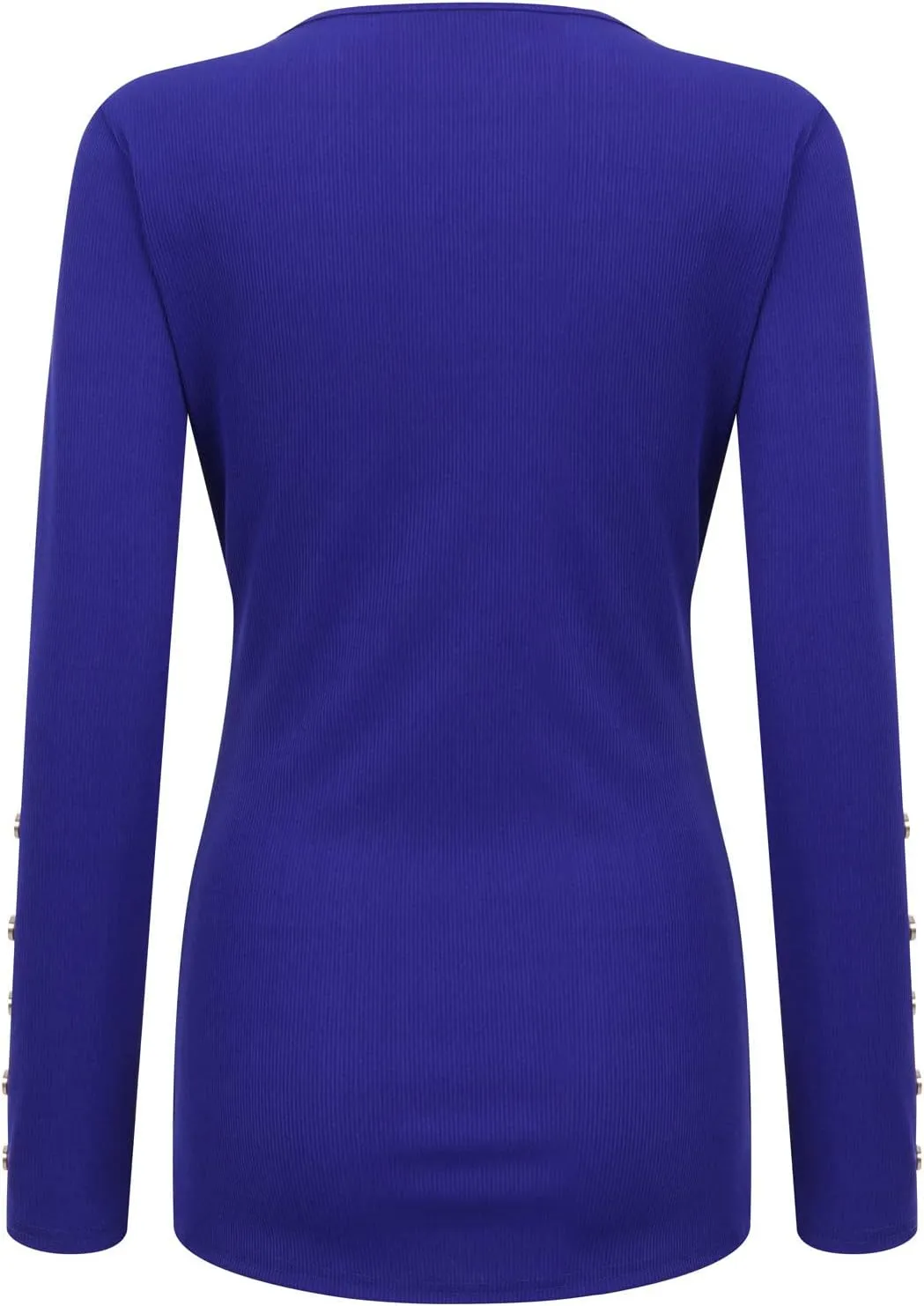 Plus Size Womens Long Sleeve Button V Neck Ribbed Knit T-Shirt Fitted Casual Basic Tops 2024 Fashion Slim Fit Tees