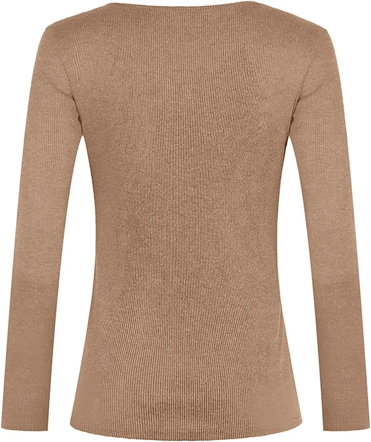Plus Size Womens Long Sleeve Button V Neck Ribbed Knit T-Shirt Fitted Casual Basic Tops 2024 Fashion Slim Fit Tees