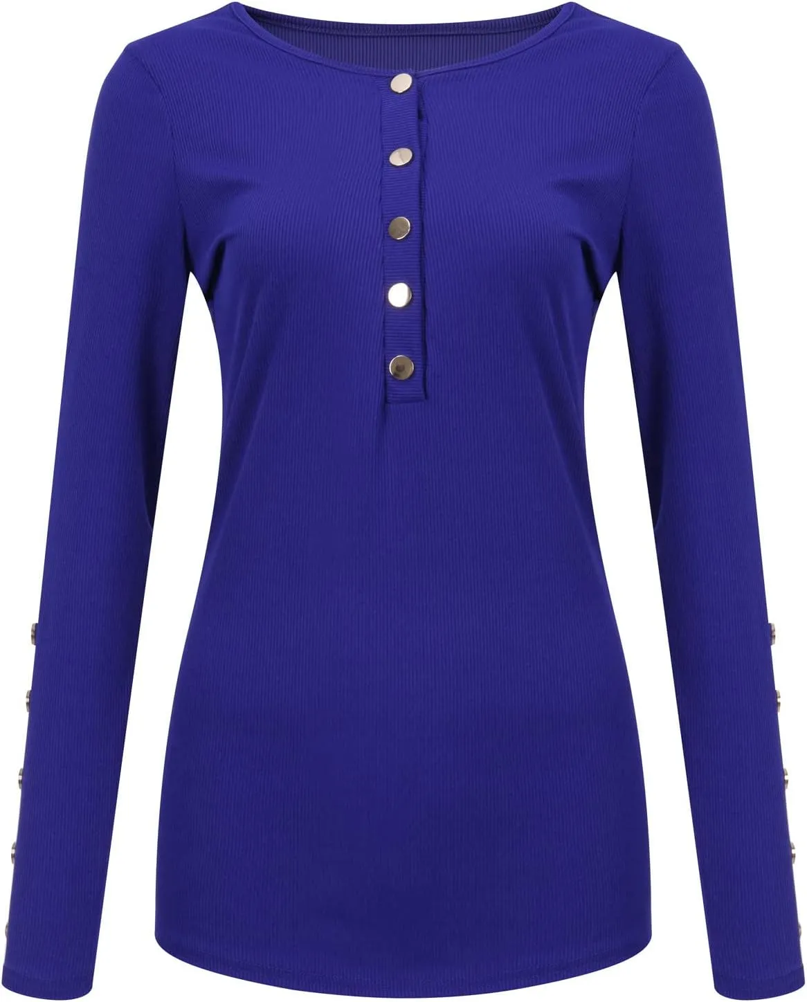 Plus Size Womens Long Sleeve Button V Neck Ribbed Knit T-Shirt Fitted Casual Basic Tops 2024 Fashion Slim Fit Tees