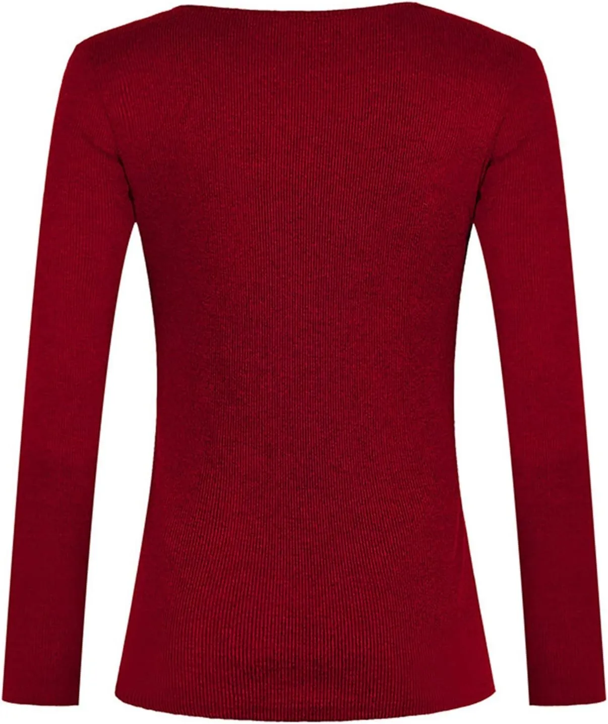Plus Size Womens Long Sleeve Button V Neck Ribbed Knit T-Shirt Fitted Casual Basic Tops 2024 Fashion Slim Fit Tees