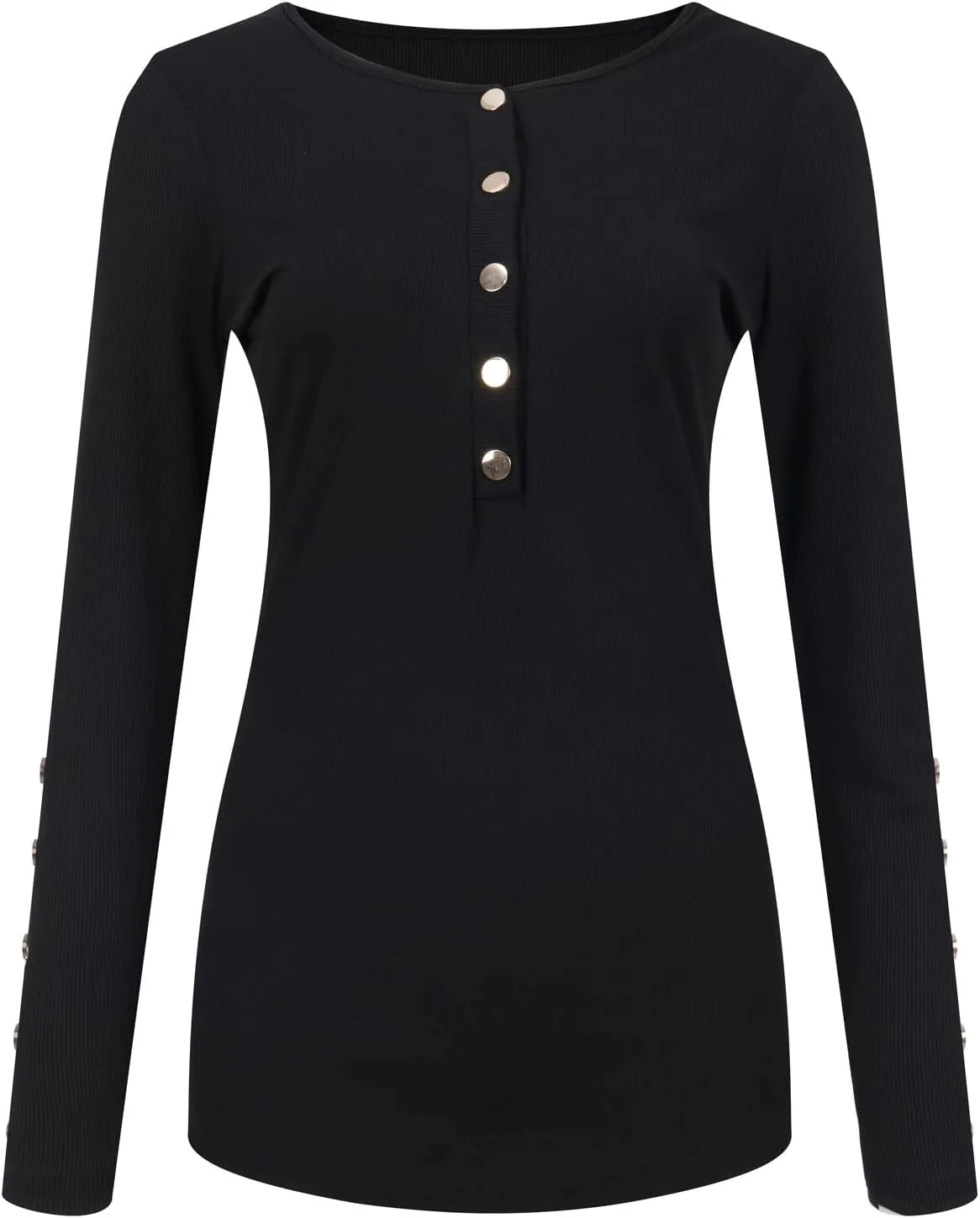 Plus Size Womens Long Sleeve Button V Neck Ribbed Knit T-Shirt Fitted Casual Basic Tops 2024 Fashion Slim Fit Tees