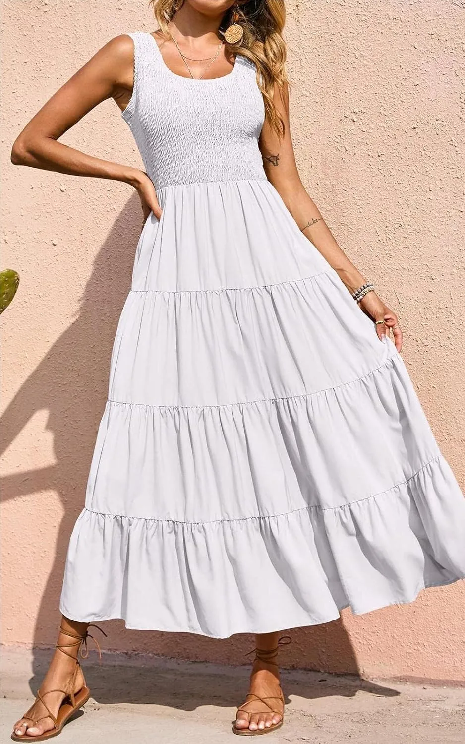 PRETTYGARDEN Women's 2025 Casual Loose Plain Maxi Sundress Smocked Tank Dress Sleeveless Summer Beach Tiered Long Dresses