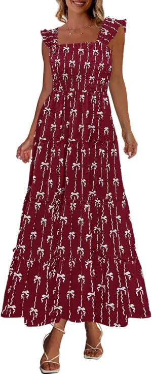PRETTYGARDEN Women's 2025 Floral Maxi Sundress Smocked Tank Dress Sleeveless Ruffle Summer Tiered Long Dresses