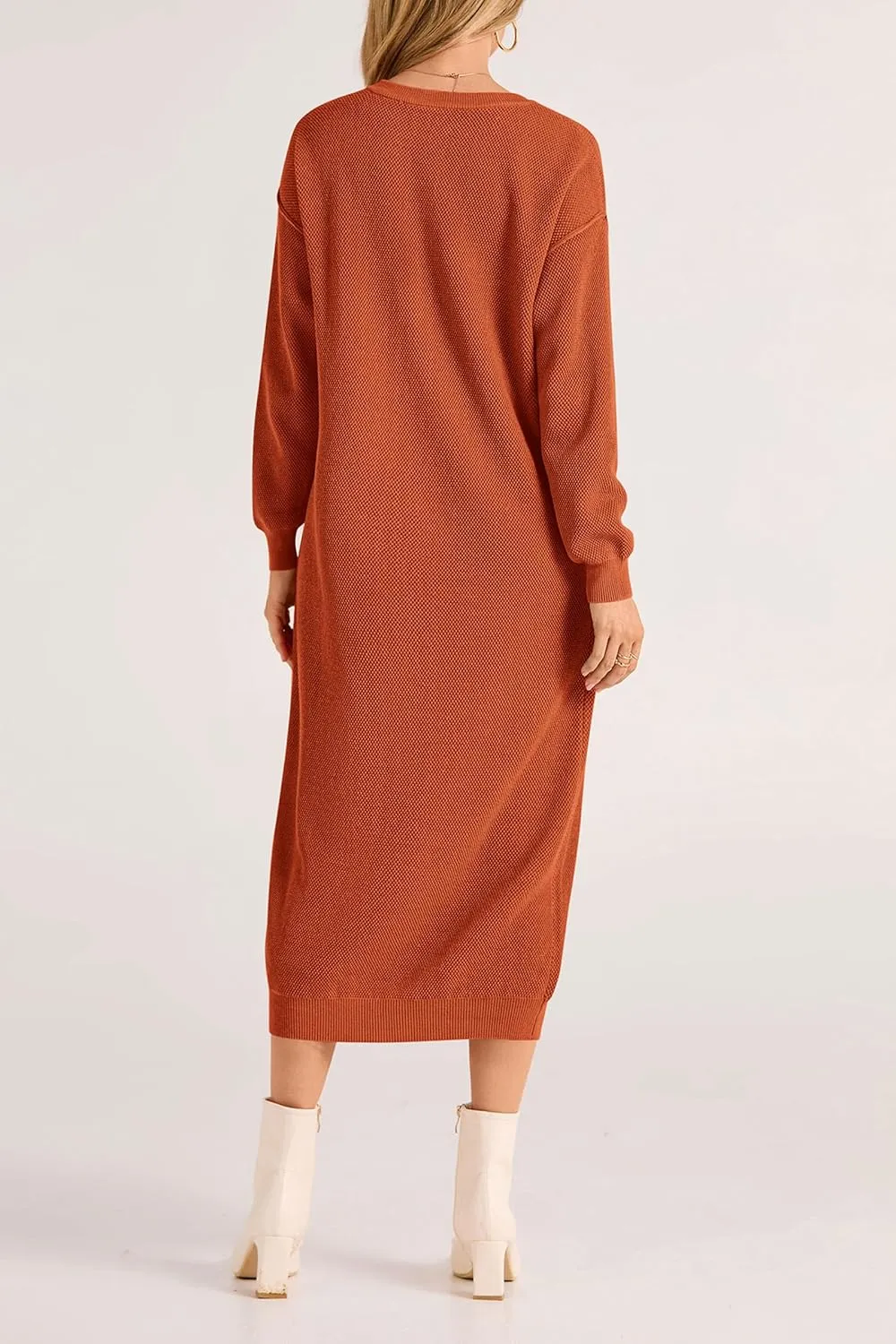 PRETTYGARDEN Women's Fall Knit Sweater Dress Long Sleeve Button V Neck Loose Casual Maxi Dresses