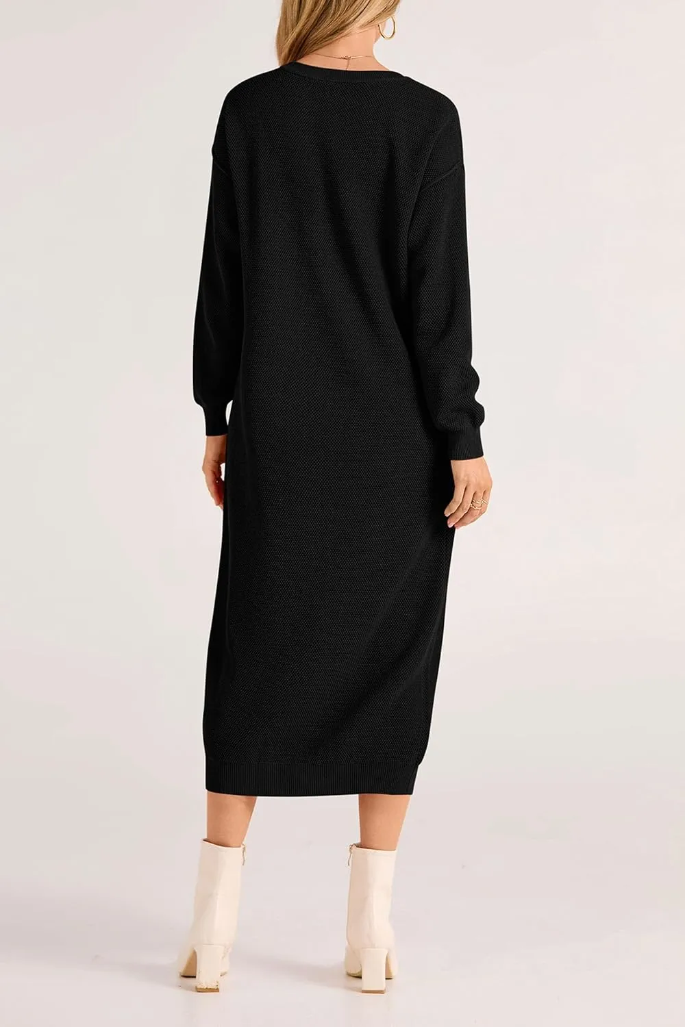 PRETTYGARDEN Women's Fall Knit Sweater Dress Long Sleeve Button V Neck Loose Casual Maxi Dresses