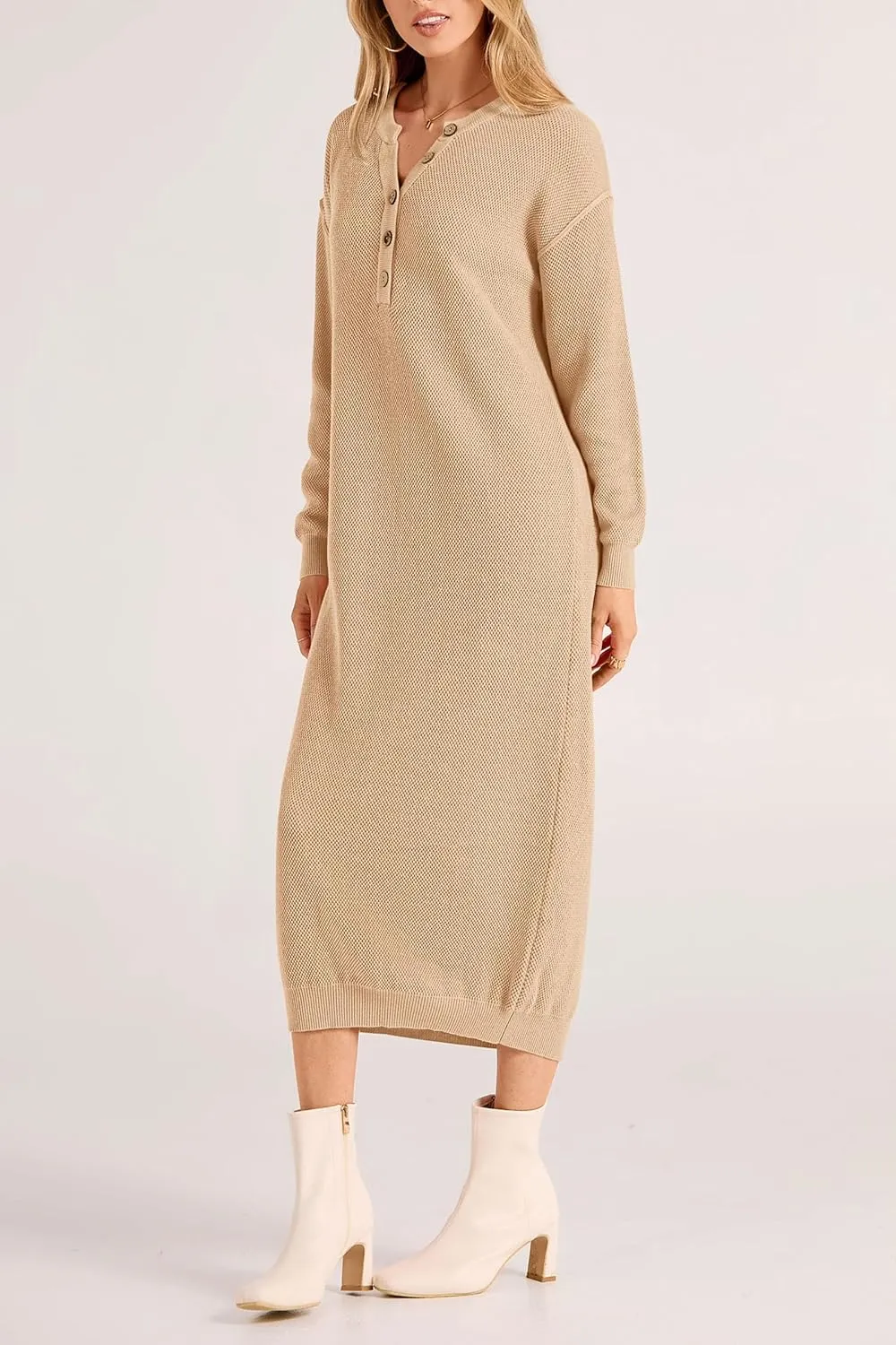 PRETTYGARDEN Women's Fall Knit Sweater Dress Long Sleeve Button V Neck Loose Casual Maxi Dresses