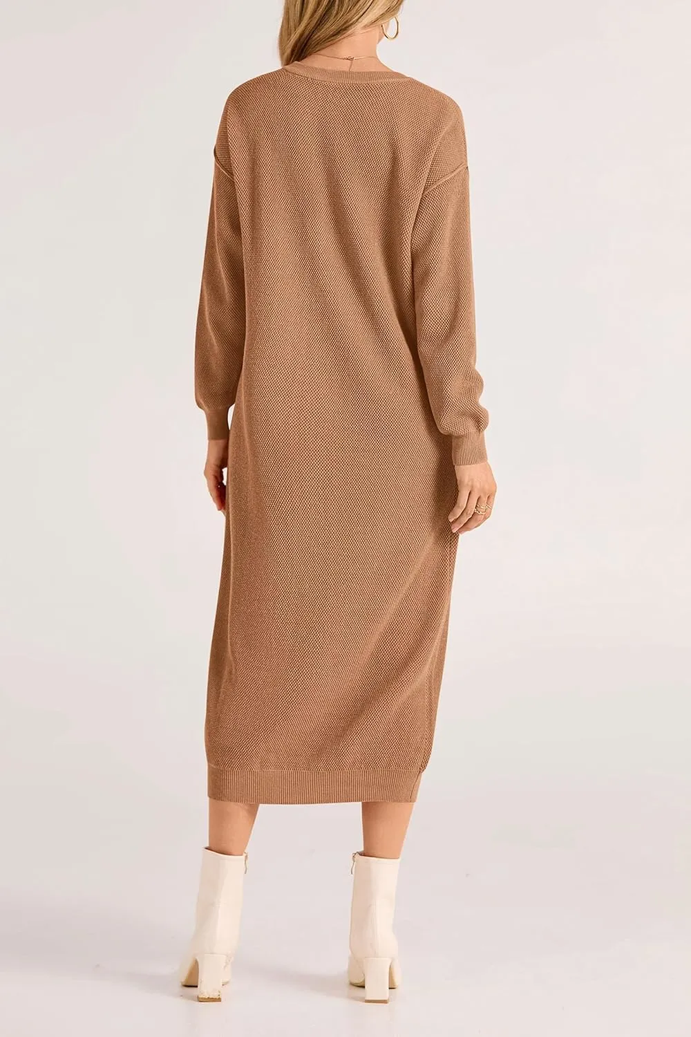 PRETTYGARDEN Women's Fall Knit Sweater Dress Long Sleeve Button V Neck Loose Casual Maxi Dresses