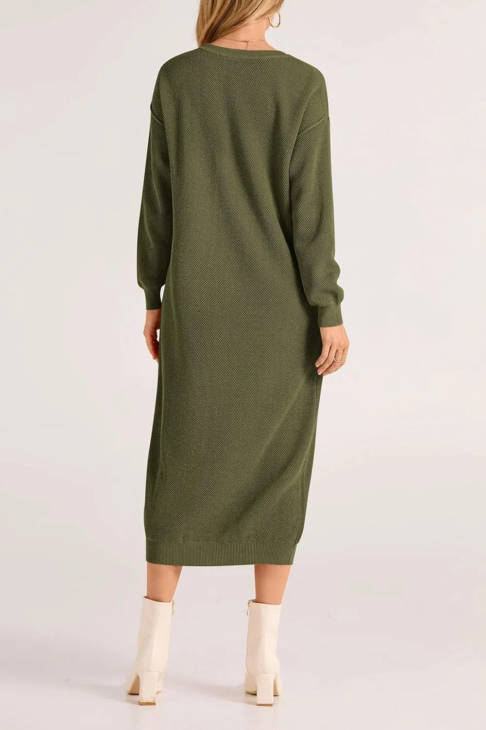 PRETTYGARDEN Women's Fall Knit Sweater Dress Long Sleeve Button V Neck Loose Casual Maxi Dresses