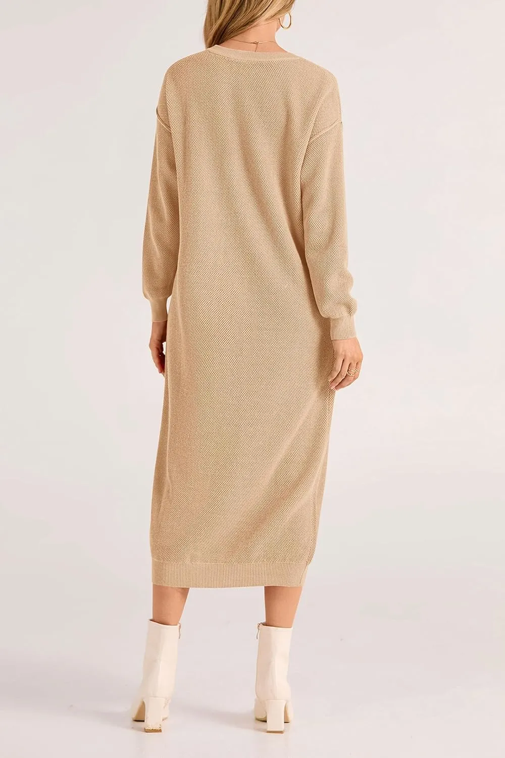 PRETTYGARDEN Women's Fall Knit Sweater Dress Long Sleeve Button V Neck Loose Casual Maxi Dresses