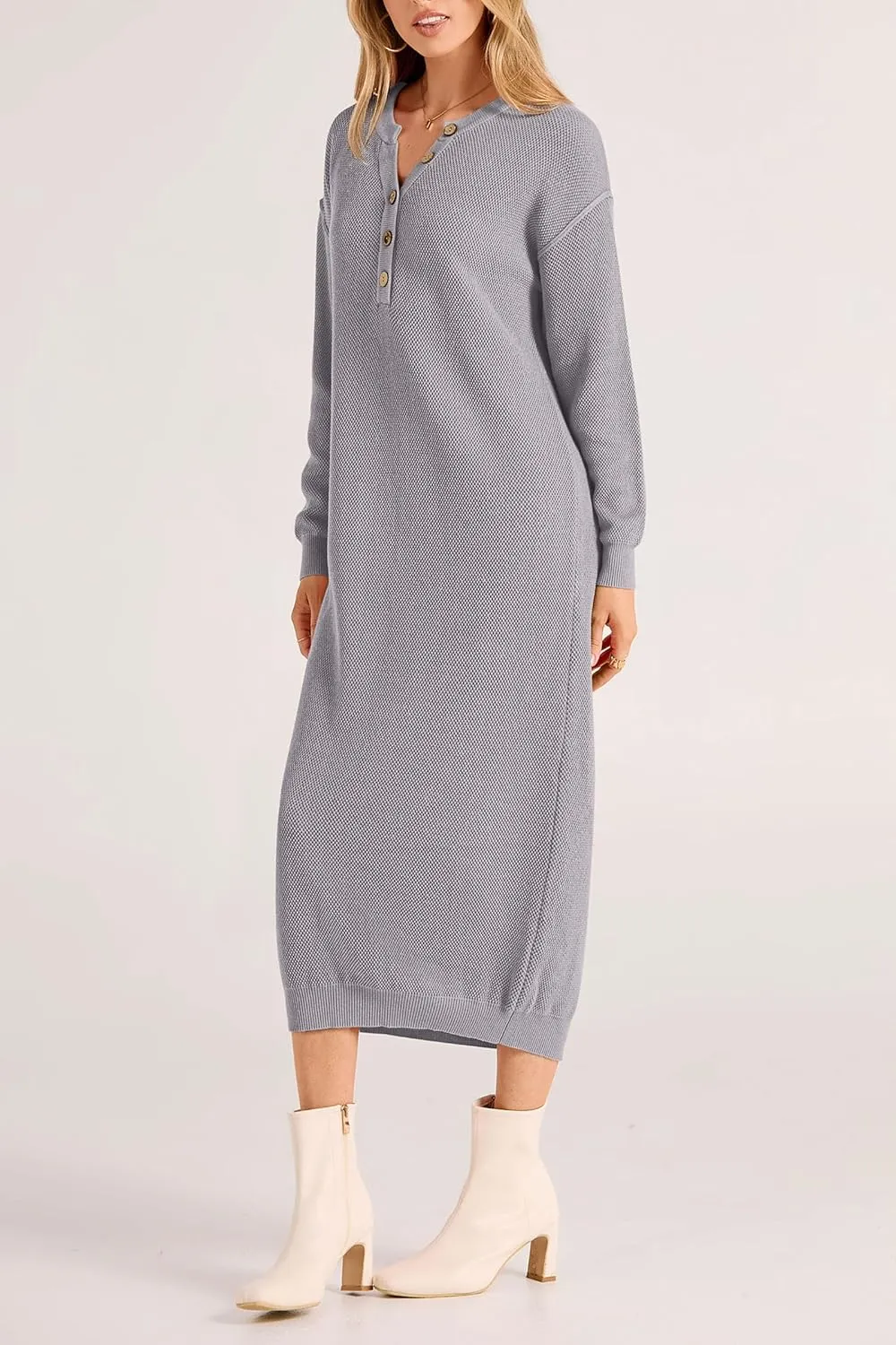 PRETTYGARDEN Women's Fall Knit Sweater Dress Long Sleeve Button V Neck Loose Casual Maxi Dresses