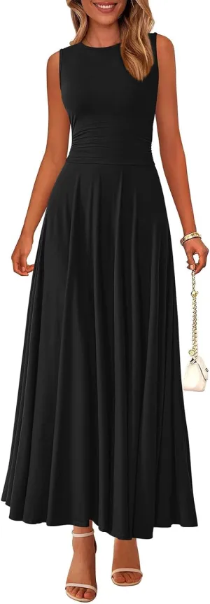 PRETTYGARDEN Womens Spring Dresses 2025 Casual Sleeveless Crewneck Aline Maxi Dress Stretch Tank Flowy Long Dresses