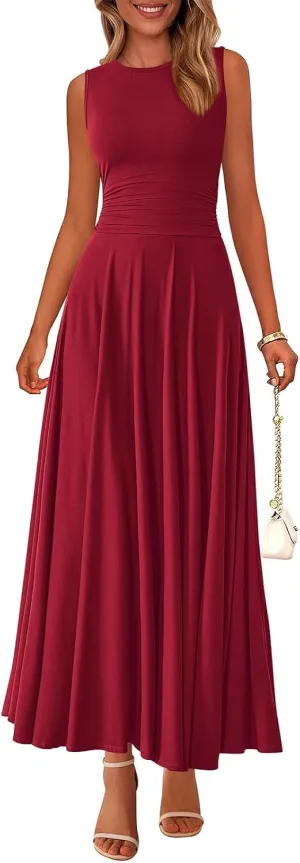 PRETTYGARDEN Womens Spring Dresses 2025 Casual Sleeveless Crewneck Aline Maxi Dress Stretch Tank Flowy Long Dresses