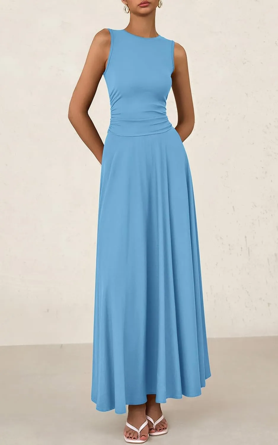 PRETTYGARDEN Womens Spring Dresses 2025 Casual Sleeveless Crewneck Aline Maxi Dress Stretch Tank Flowy Long Dresses
