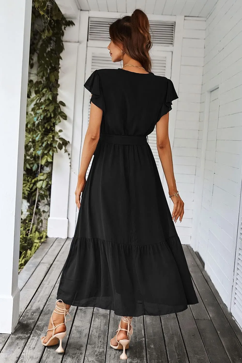 PRETTYGARDEN Women's Summer Floral Boho Maxi Dress Wrap Short Sleeve V Neck Ruffle A-Line Flowy Wedding Guest Long Dresses