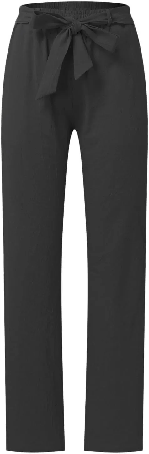 PTOLOCIF Casual Pants for Women,High Waisted Palazzo Pants Drawstring Back Elastic Waist Pants Ankle Length Boho Pants