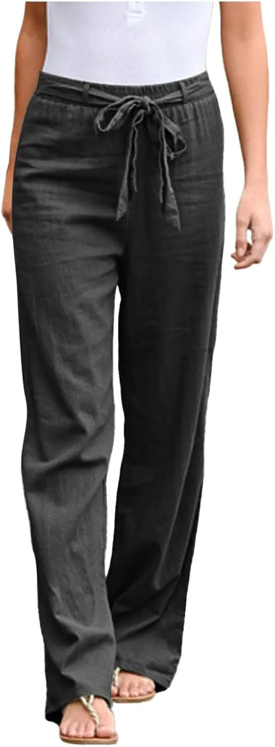 PTOLOCIF Casual Pants for Women,High Waisted Palazzo Pants Drawstring Back Elastic Waist Pants Ankle Length Boho Pants