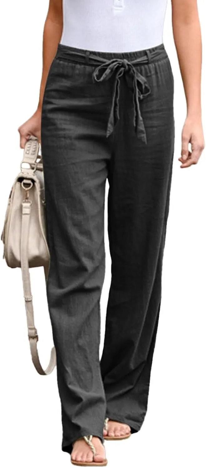 PTOLOCIF Casual Pants for Women,High Waisted Palazzo Pants Drawstring Back Elastic Waist Pants Ankle Length Boho Pants