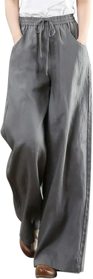 PTOLOCIF Cotton Pants for Women,Baggy Linen Pants Summer Lightweight High Waist Palazzo Pants Loose Straight Leg Pants