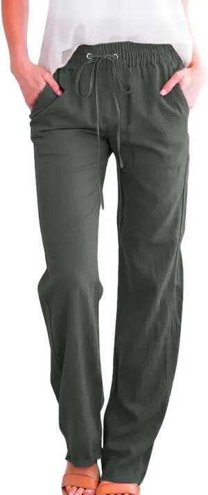 PTOLOCIF Flowy Pants for Women,Casual Cotton Linen Pants Lightweight Summer Pants Loose Fit Elastic Waist Lounge Pants