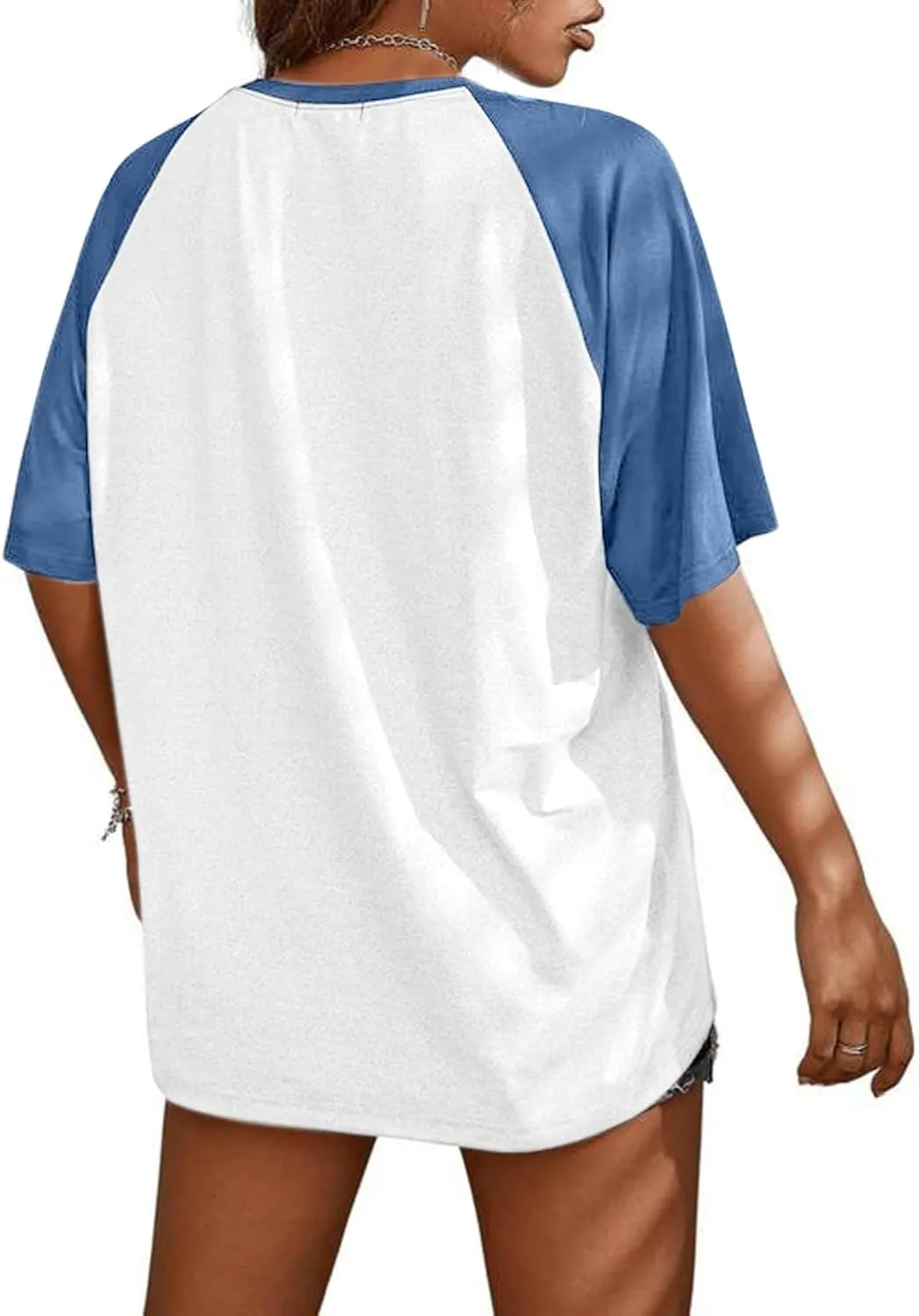 Remidoo Womens Short Sleeve Oversized T Shirt Color Block V Neck Casual Tee Tops