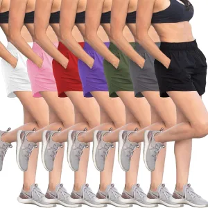 Sexy Basics Women's 7 Pack Running Athletic Shorts | Quick Dry Gym Workout Shorts with Pockets