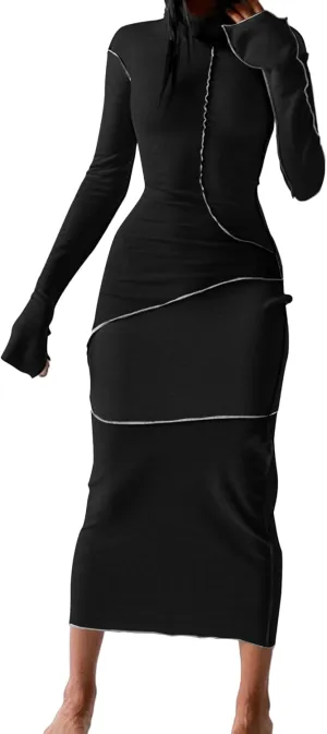Sexy Hoodie Dress for Women Long Sleeve Bodycon Sweatshirt Dress Casual Maxi Dresses
