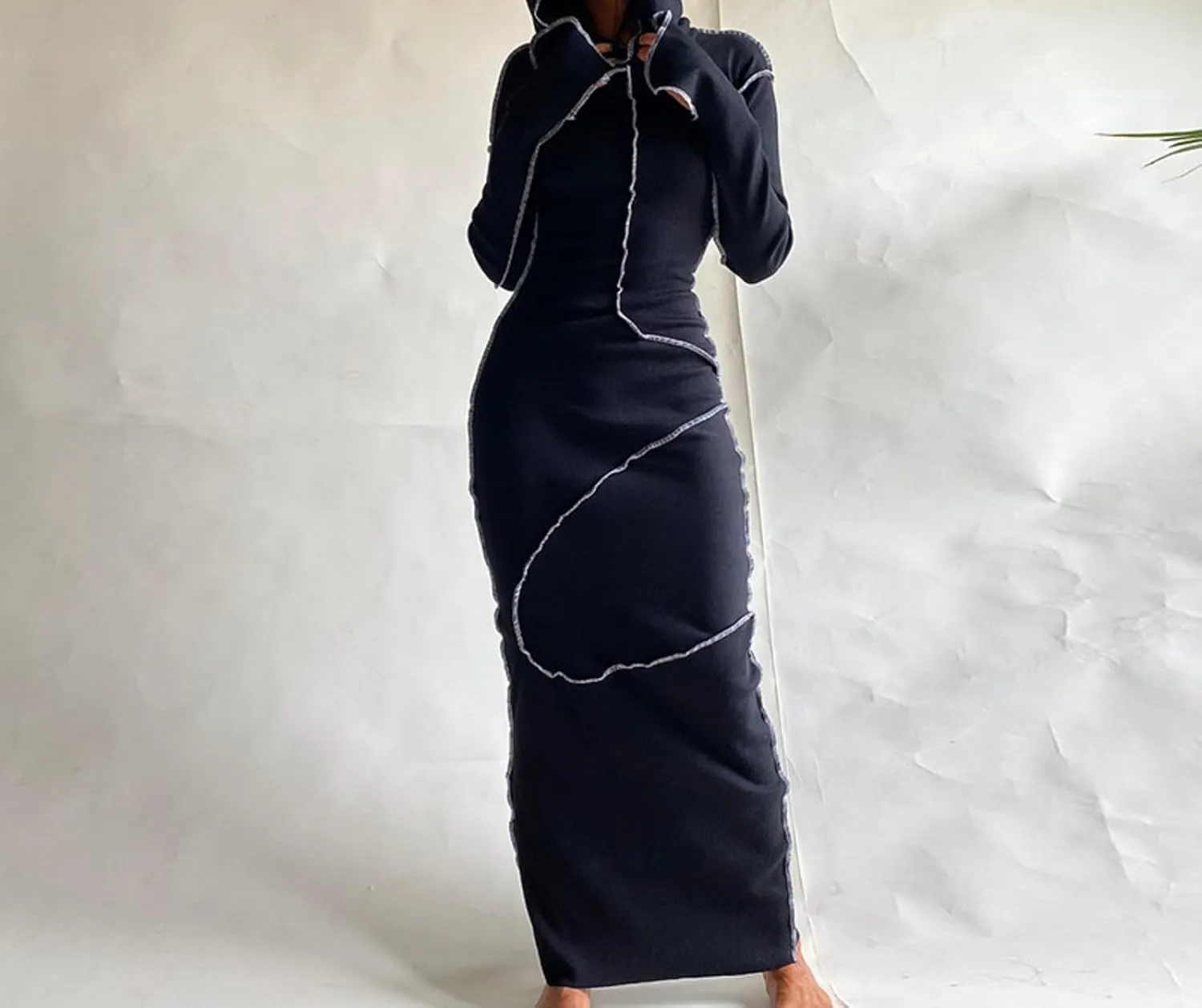 Sexy Hoodie Dress for Women Long Sleeve Bodycon Sweatshirt Dress Casual Maxi Dresses