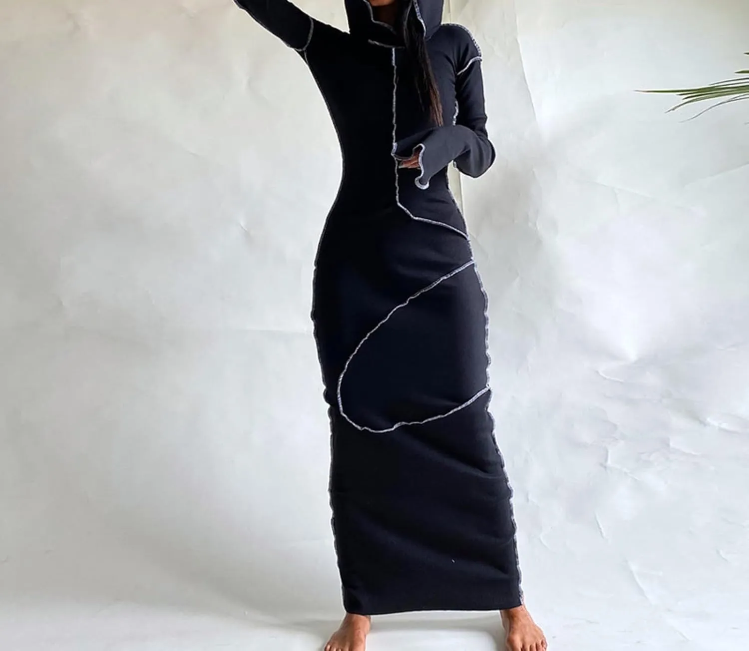 Sexy Hoodie Dress for Women Long Sleeve Bodycon Sweatshirt Dress Casual Maxi Dresses