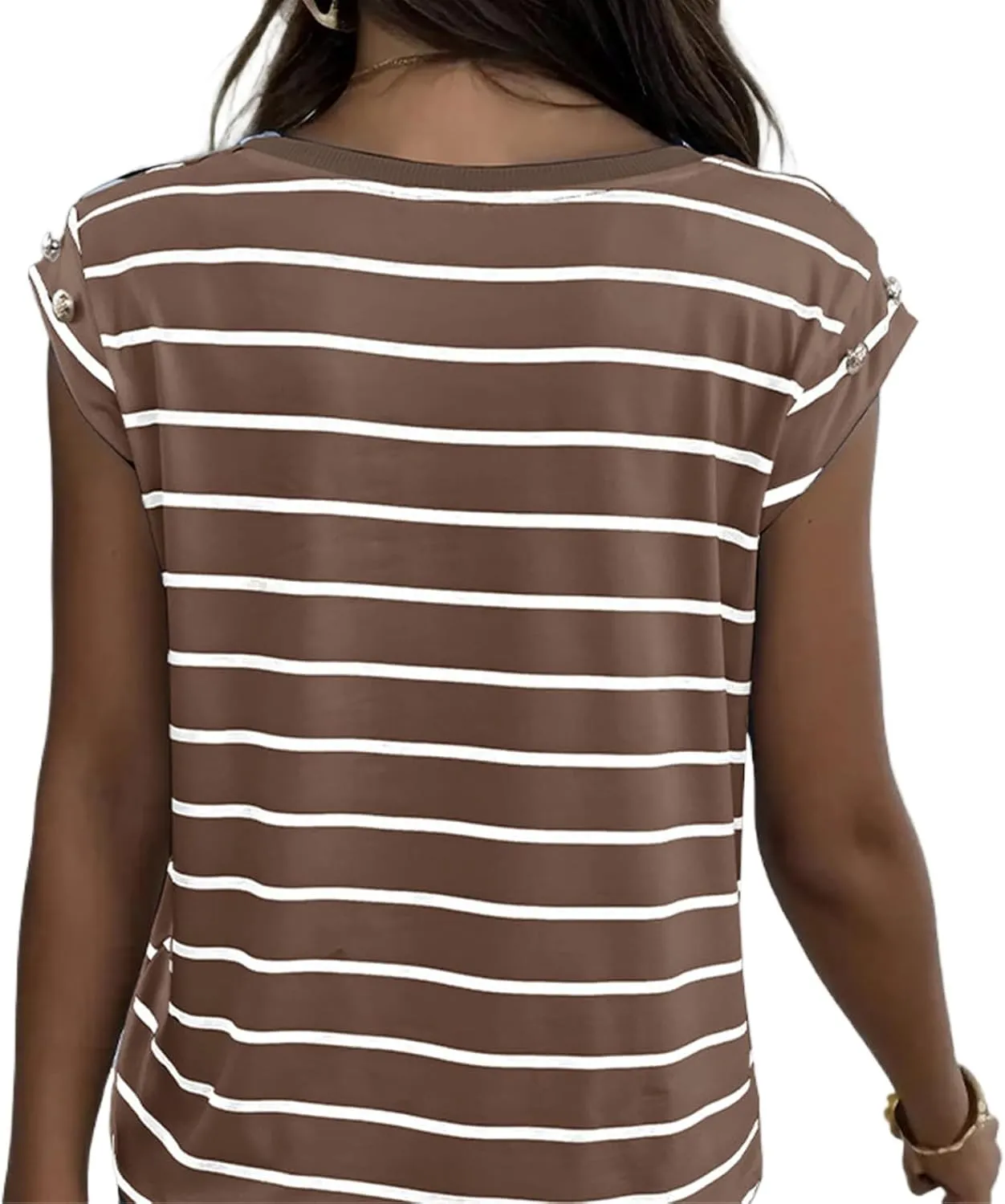Shirts for Women Striped Print Tops Cap Sleeve T-Shirt Round Neck Basic Tunic Top Casual Loose Fit Summer Clothes